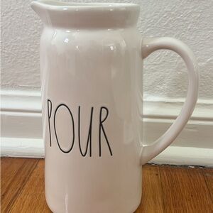 Rae Dunn Cream Ceramic Pitcher with Black Text
